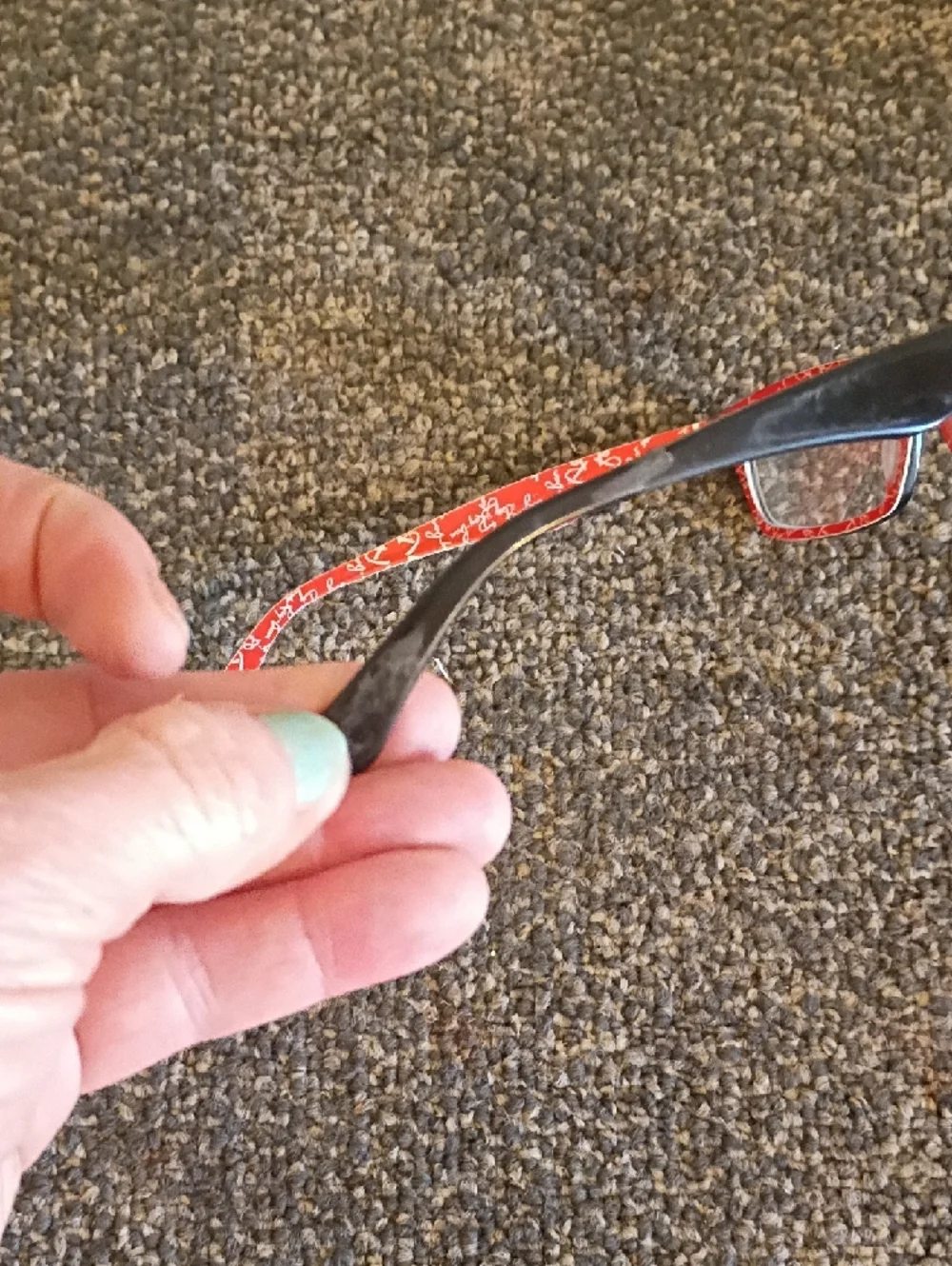 Ray Ban Black Rectangular Prescription Glasses with Red Temple Accents Frames